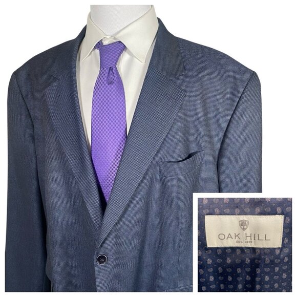 Oak Hill Sport Coat 3XL 54R/56R Navy Weave Patterned Viscose Polyester Blend